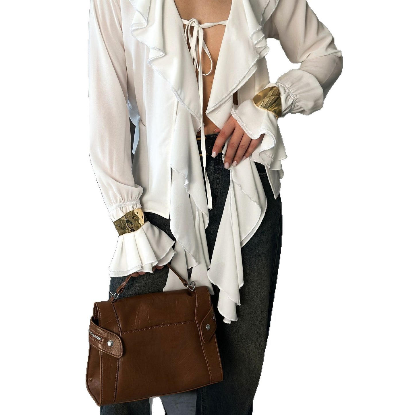 Blouse femme avec des volants volumineux et des poignets brillants Chic und Stil