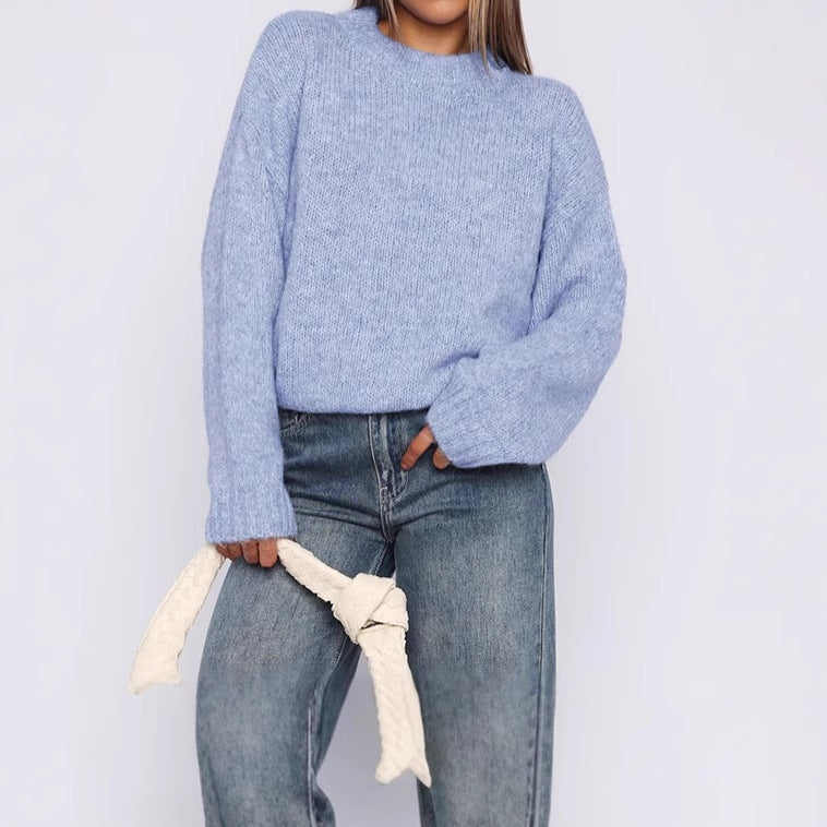 Dames pull en tricot tendance à coupe ample et col montant Chic und Stil