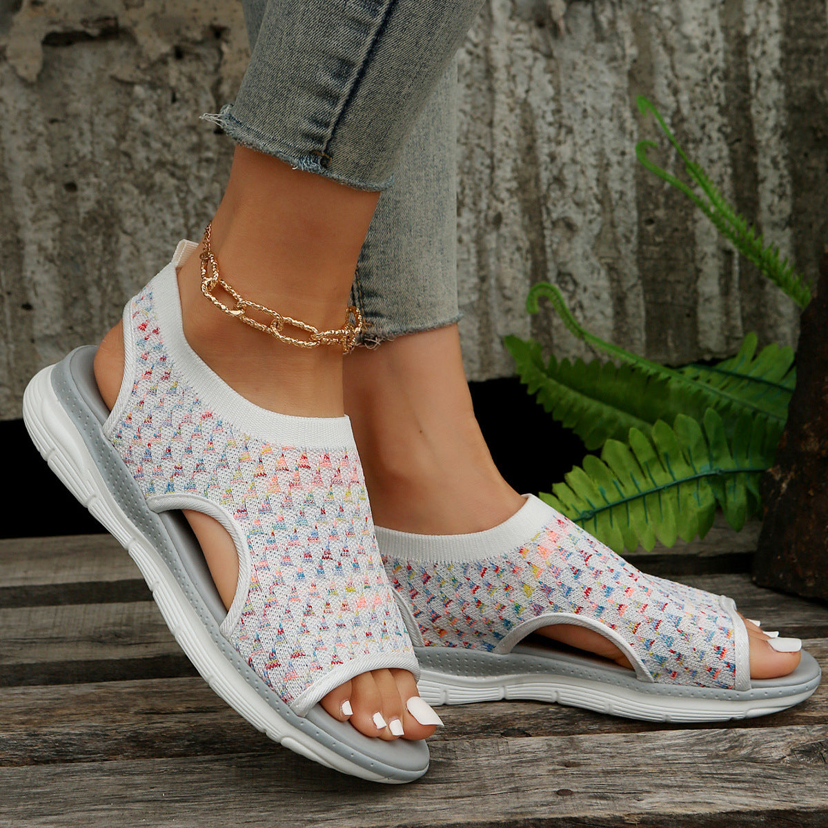 Sandales Confortables pour Dames avec Tige en Tricot Respirant Chic und Stil