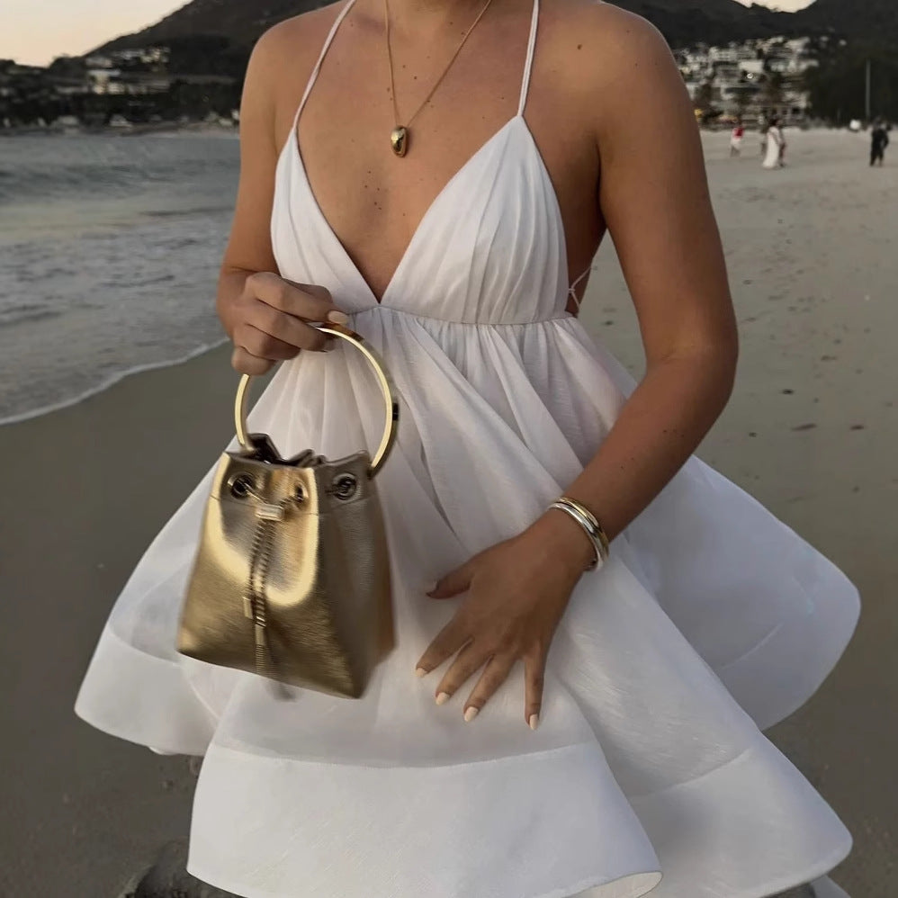 Robe en chiffon d'été pour dames avec des bretelles réglables et une jupe volumineuse Chic und Stil