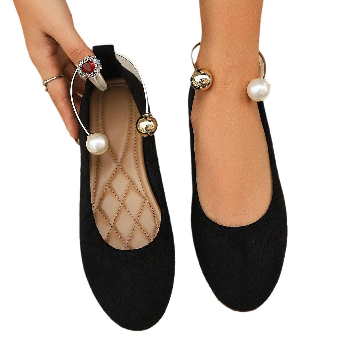 Dames Ballerines Élégantes avec Détail de Perles Tendance Chic und Stil