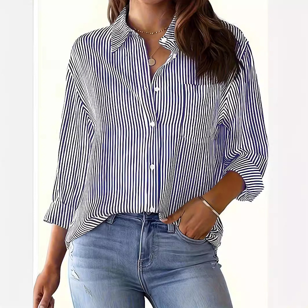 Blouse à manches longues pour femme avec de fines rayures et poche poitrine Chic und Stil