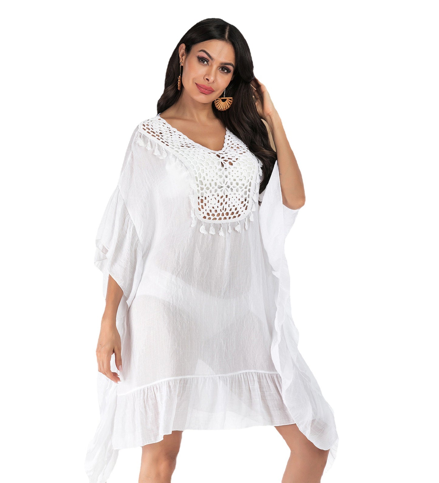 Dames Détail en Crochet Plage Kaftan Couvrir-Up Chic und Stil