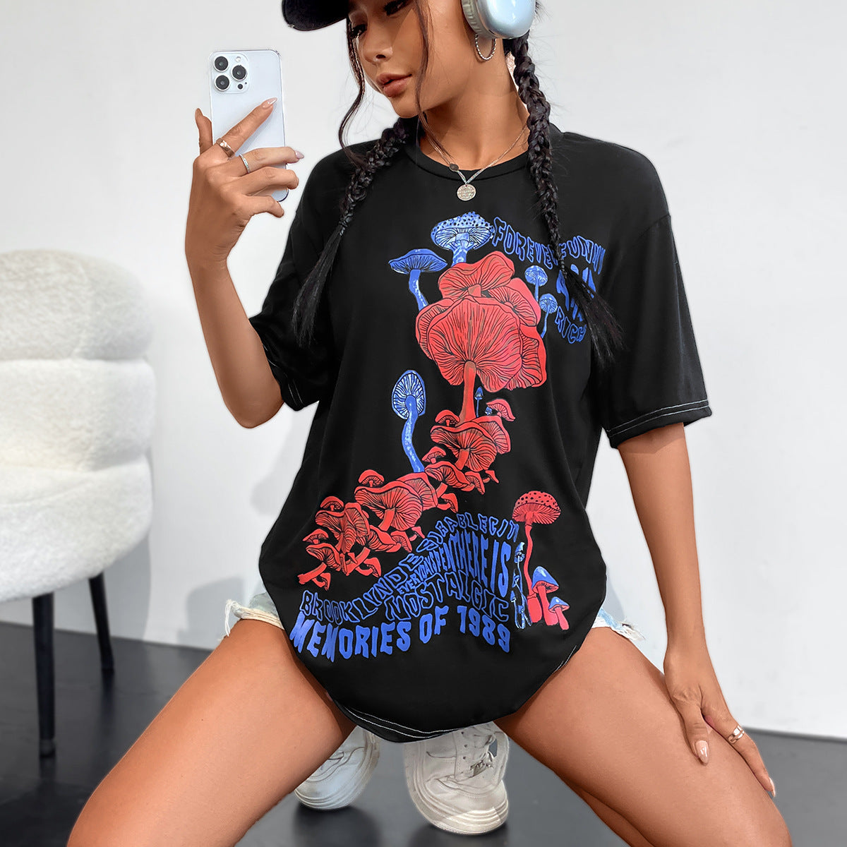 T-shirt oversized pour femmes avec impression rétro florale Chic und Stil