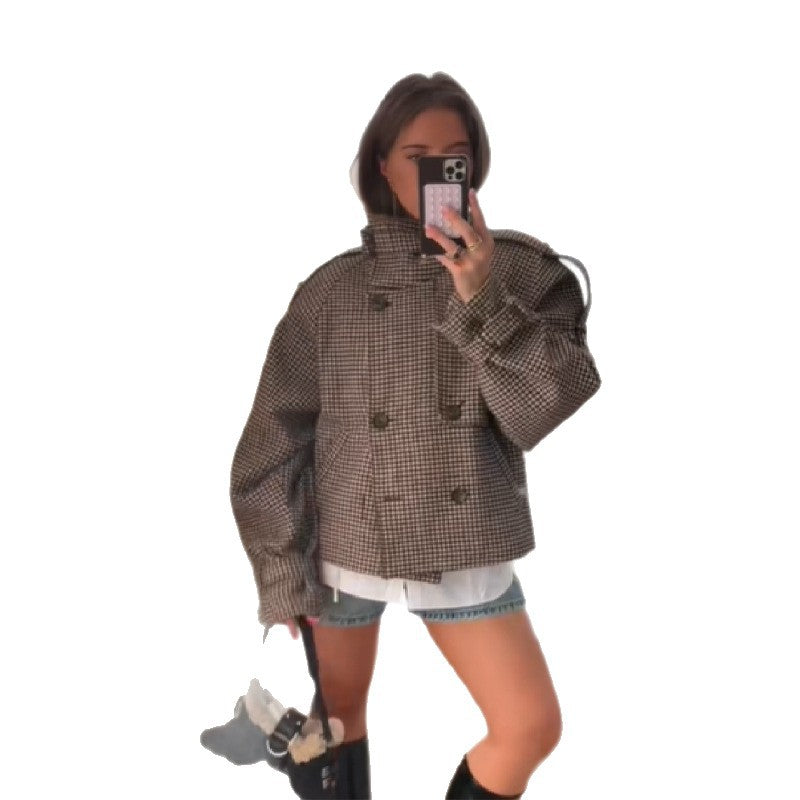 Dames Houndstooth Oversized Short Jacket Chic und Stil