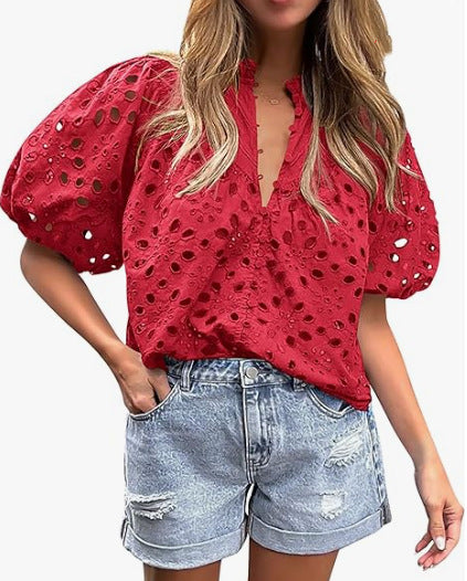 Blouse à manches bouffantes œillets pour femmes Chic und Stil