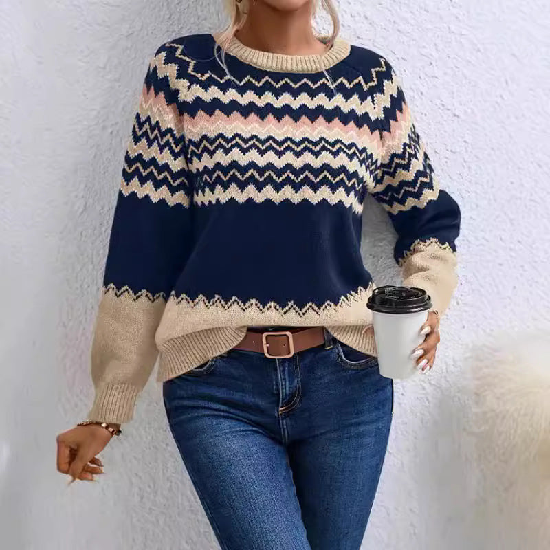 Pull en tricot élégant pour femmes avec un motif zigzag moderne et un col rond Chic und Stil