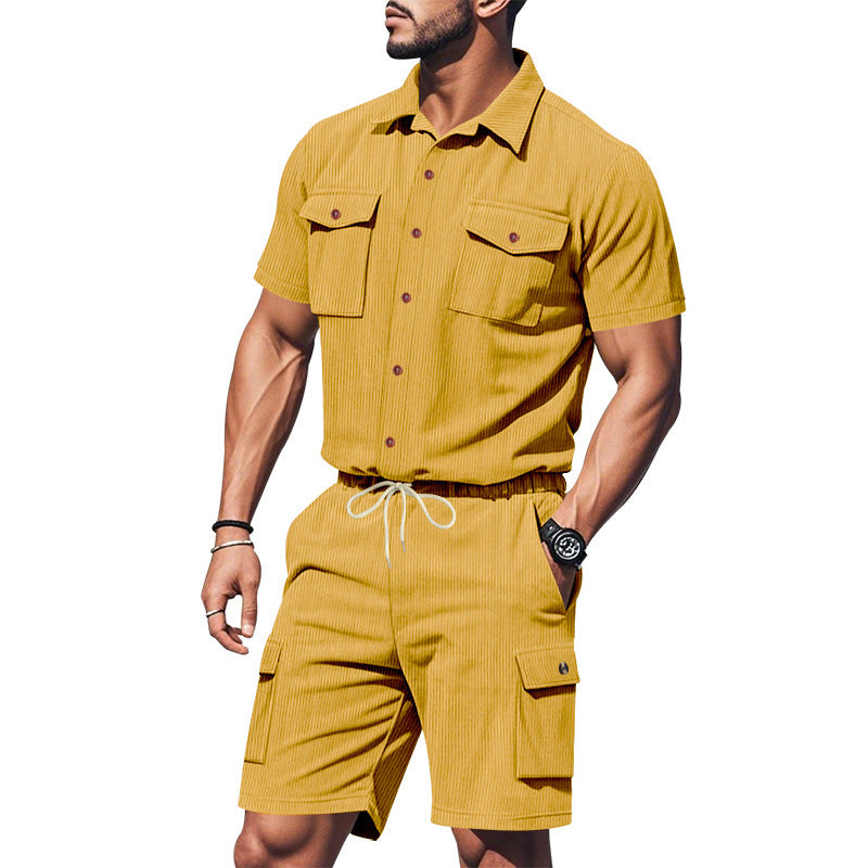Chemise à manches courtes décontractée pour hommes et ensemble de shorts de loisirs avec poches pratiques Chic und Stil