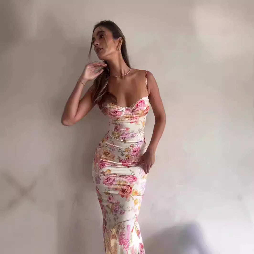 Robe Maxi Bodycon Florale Femme Chic und Stil