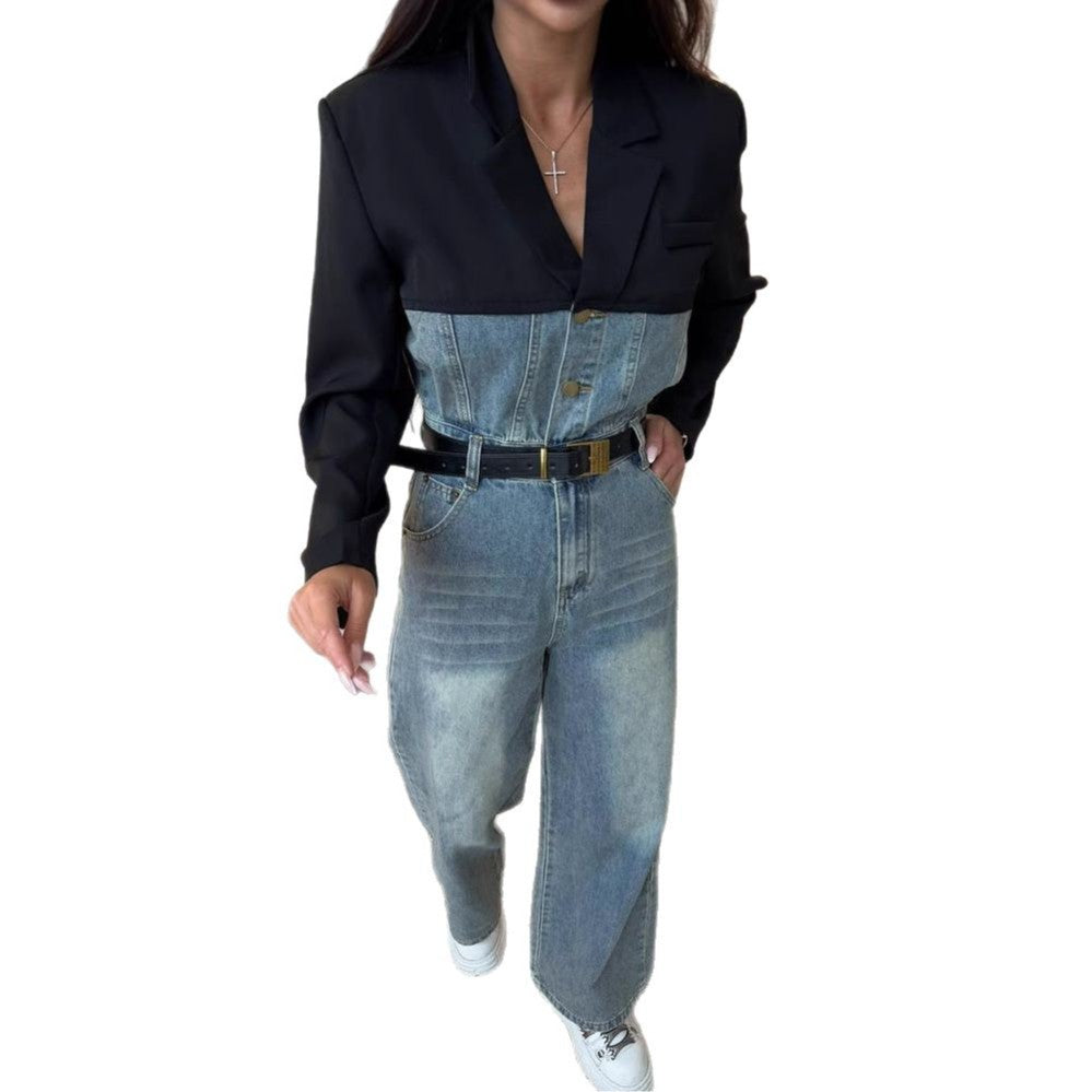 Dame Denim Salopette avec haut contrastant et jambes larges Chic und Stil