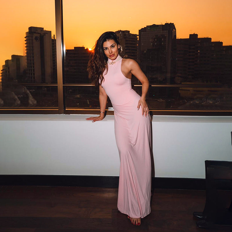 Robe maxi à dos nu pour femmes avec des détails ornés Chic und Stil