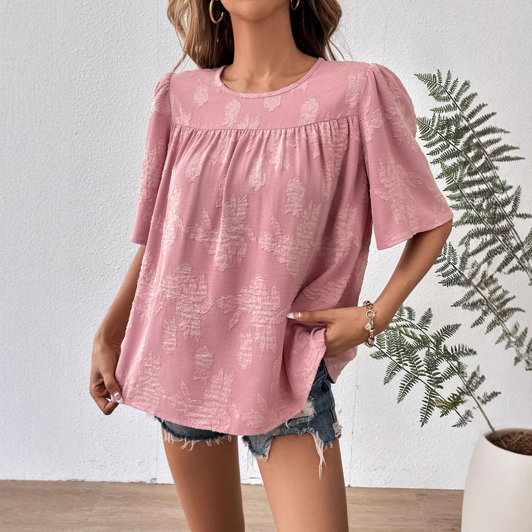Blouse en coton tendance pour femmes avec design texturé et manches 3/4 décontractées Chic und Stil