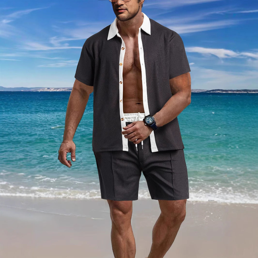 Homme ensemble de chemise à manches courtes décontractée et de shorts au design structuré Chic und Stil