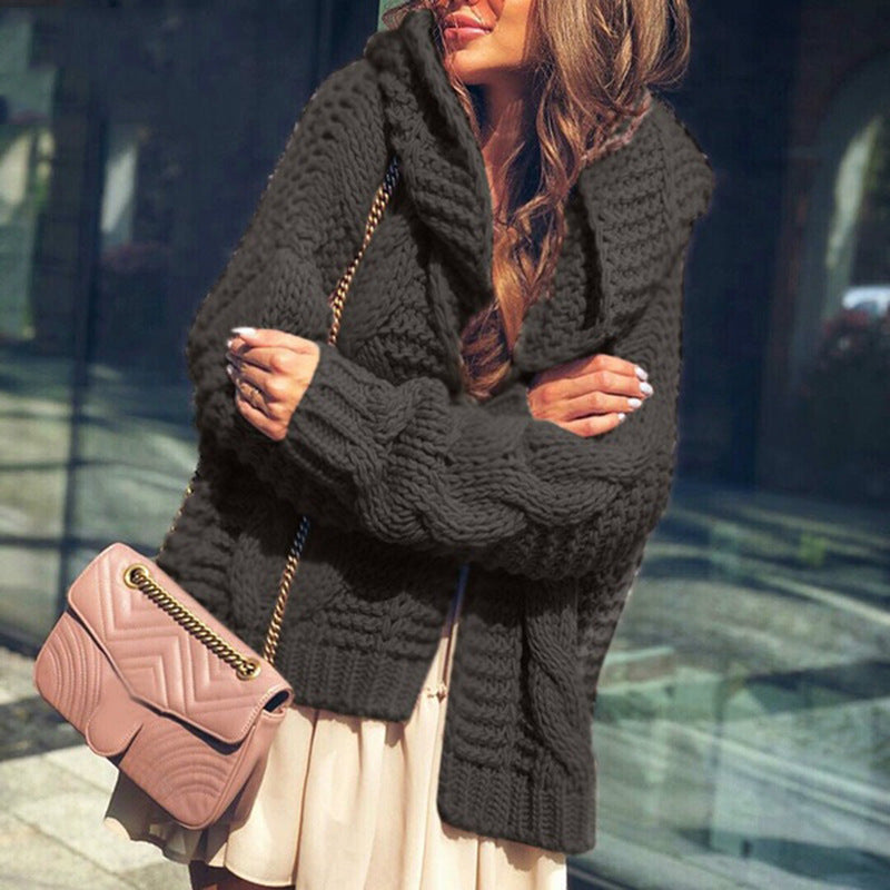 Veste en gros tricot pour dames au style oversize décontracté avec col châle et grandes poches Chic und Stil