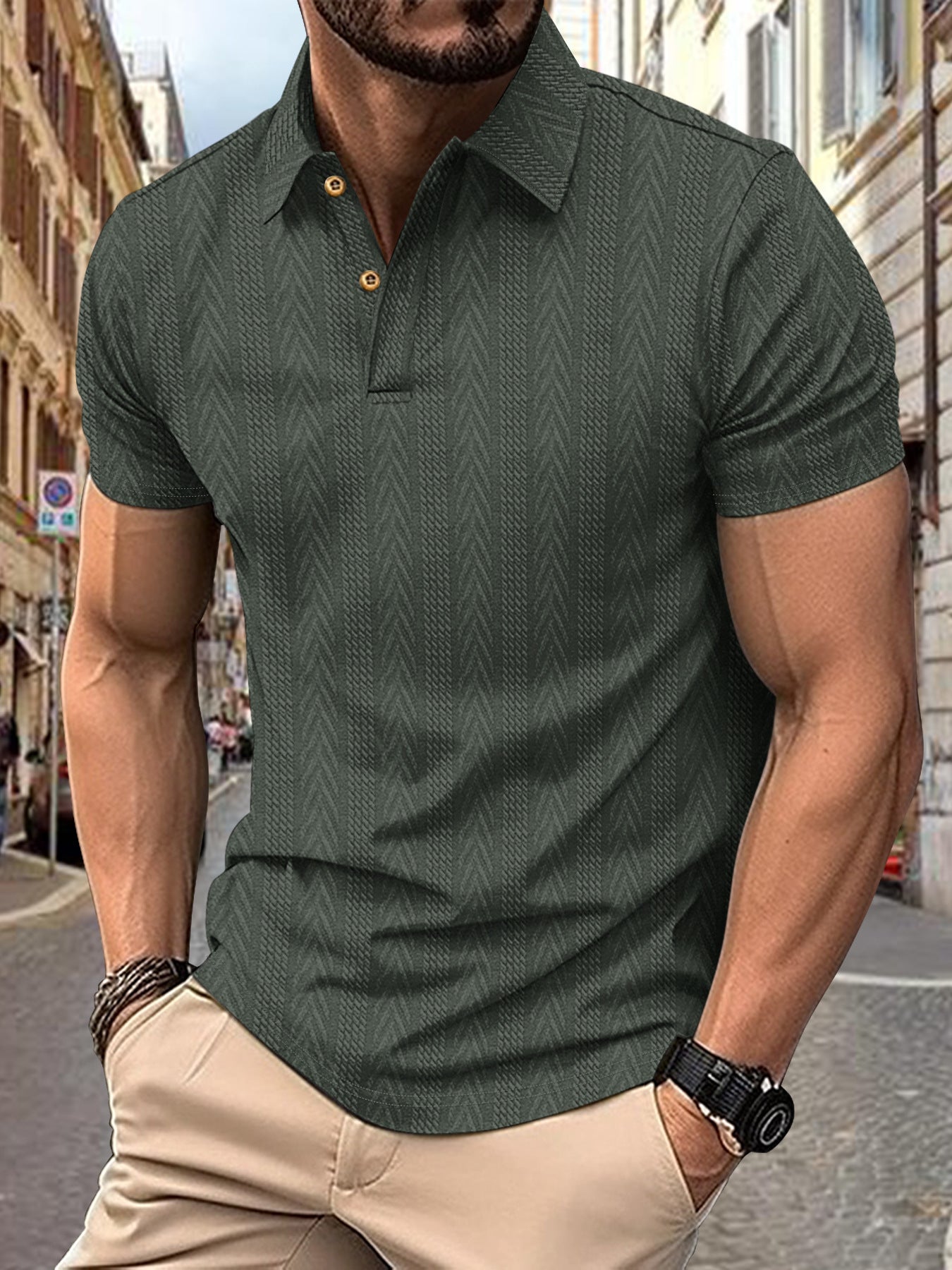Polo-shirt pour hommes à manches courtes tendance avec design texturé Chic und Stil