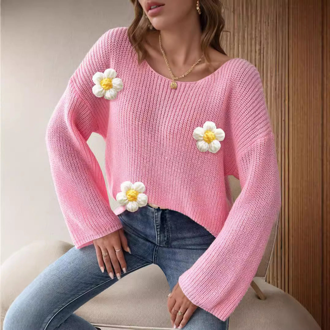 Pull en tricot pour femmes avec de l'appliqué de fleurs ludiques Chic und Stil
