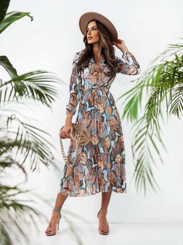Robe Midi à Manches Longues Florale Chic und Stil
