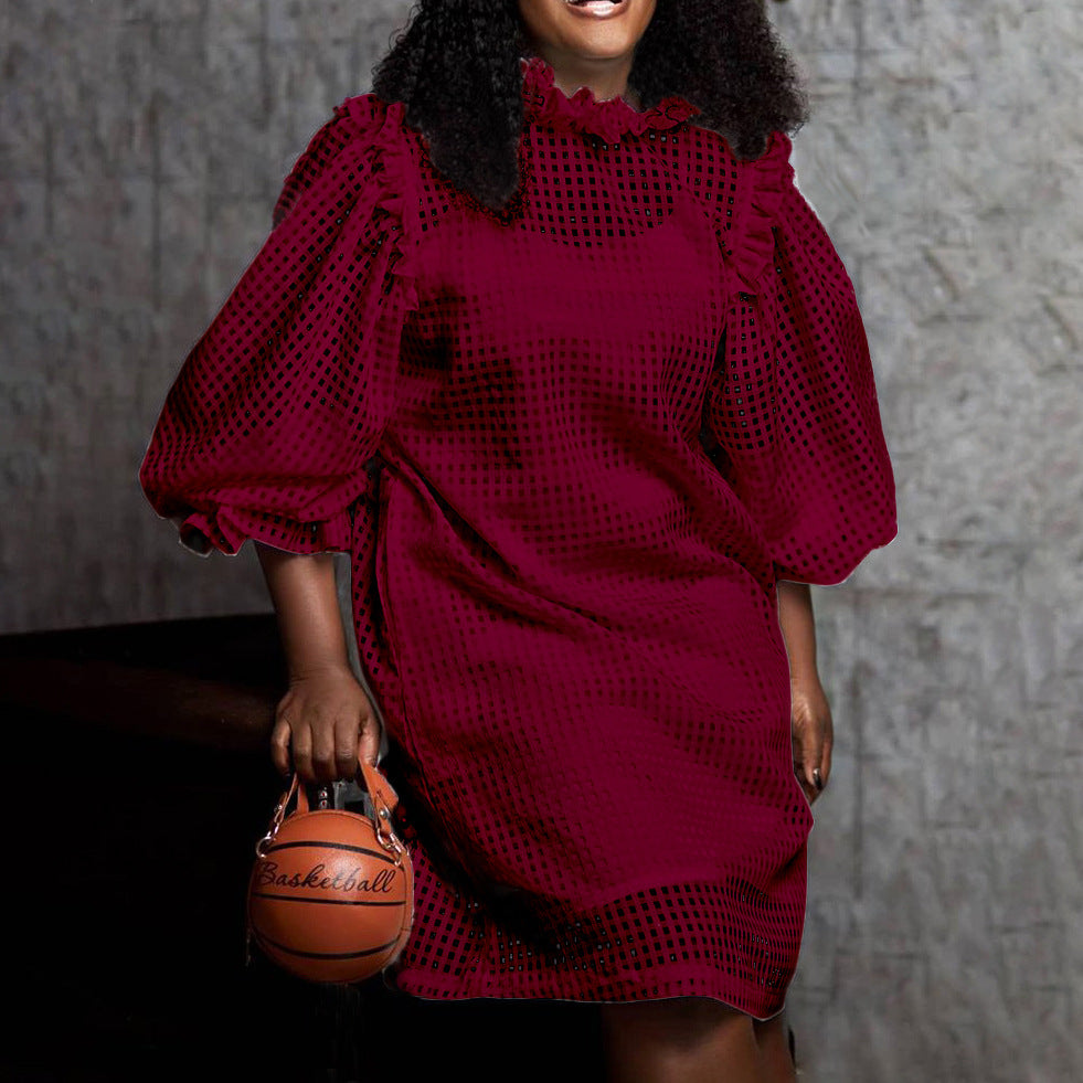 Robe transparente pour femmes avec des manches bouffantes volumineuses et un motif check Chic und Stil