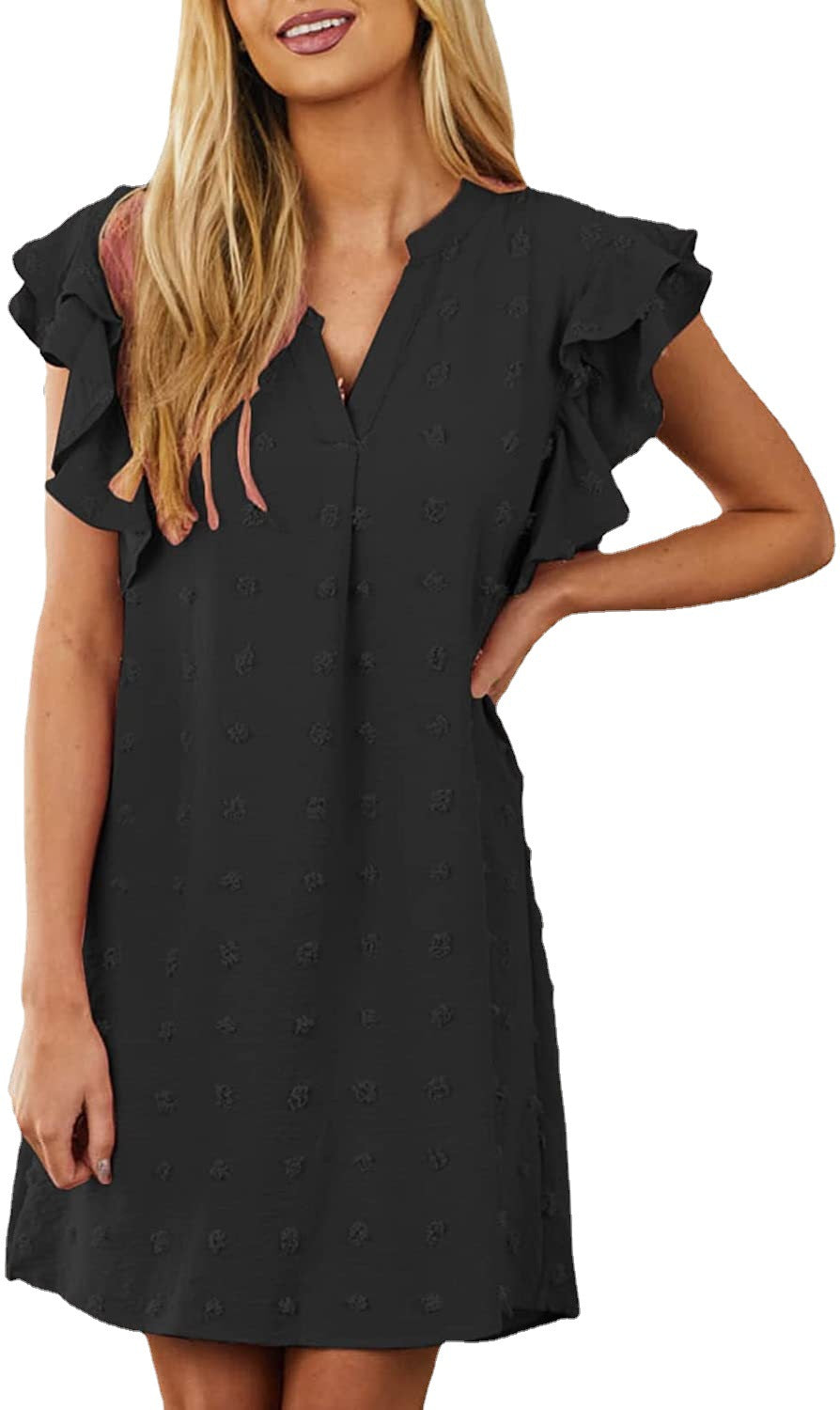Women's Chic and Stylish V-Neck Ruffle Sleeve Shift Dress