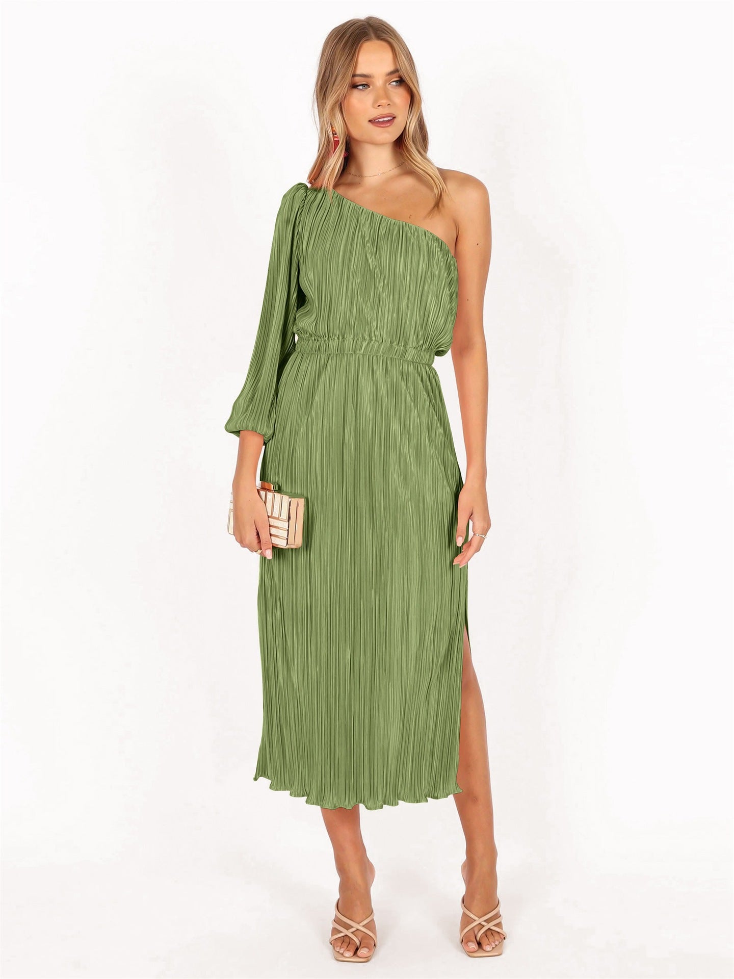 Robe plissée asymétrique pour femmes avec ceinture de taille Chic und Stil