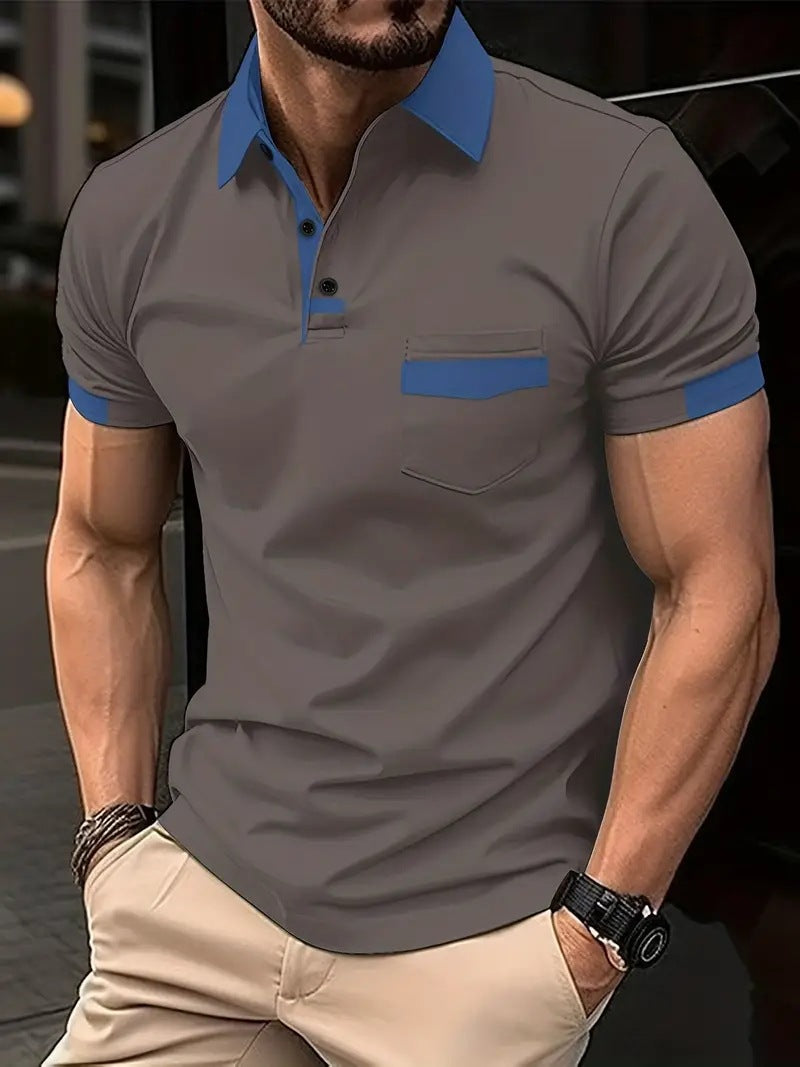 Polo de loisirs à manches courtes pour hommes avec poche contrastante Chic und Stil