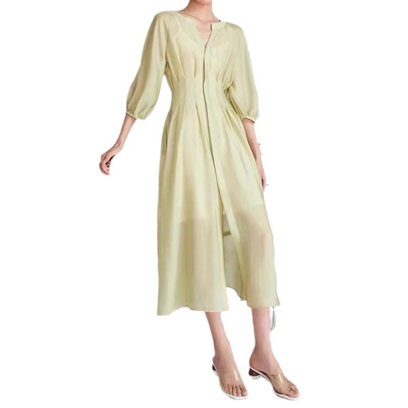 Robe midi élégante pour femmes avec manches bouffantes Chic und Stil