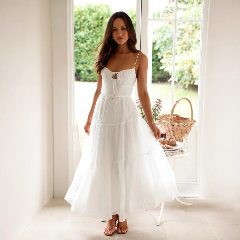 Robe maxi à étapes pour femmes avec bretelles spaghetti réglables Chic und Stil