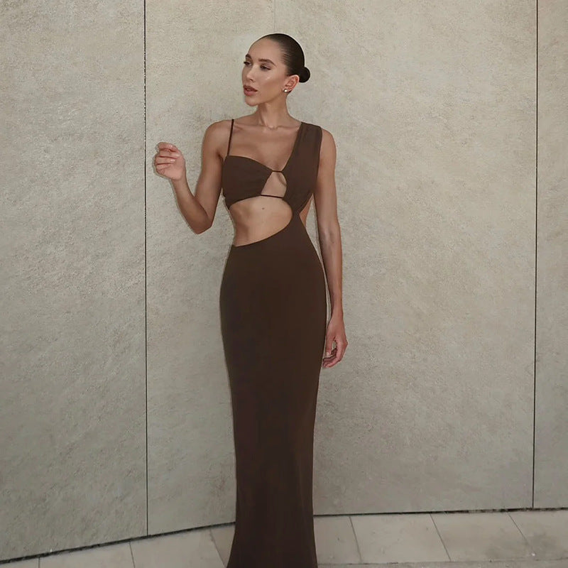 Robe maxi ajustée pour femmes avec coupe asymétrique et détails découpés Chic und Stil