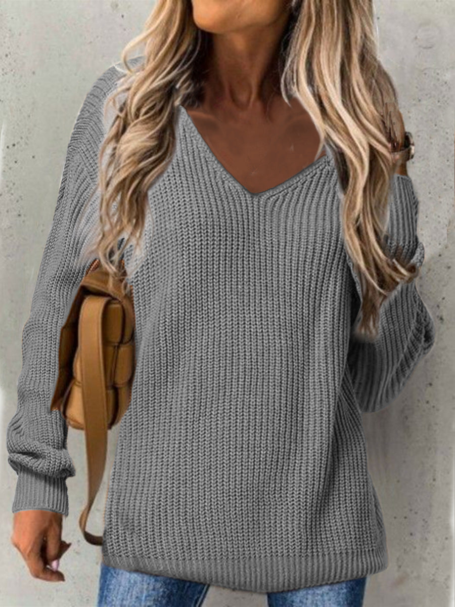 Pull-over en tricot épais à encolure en V pour femmes avec coupe décontractée Chic und Stil