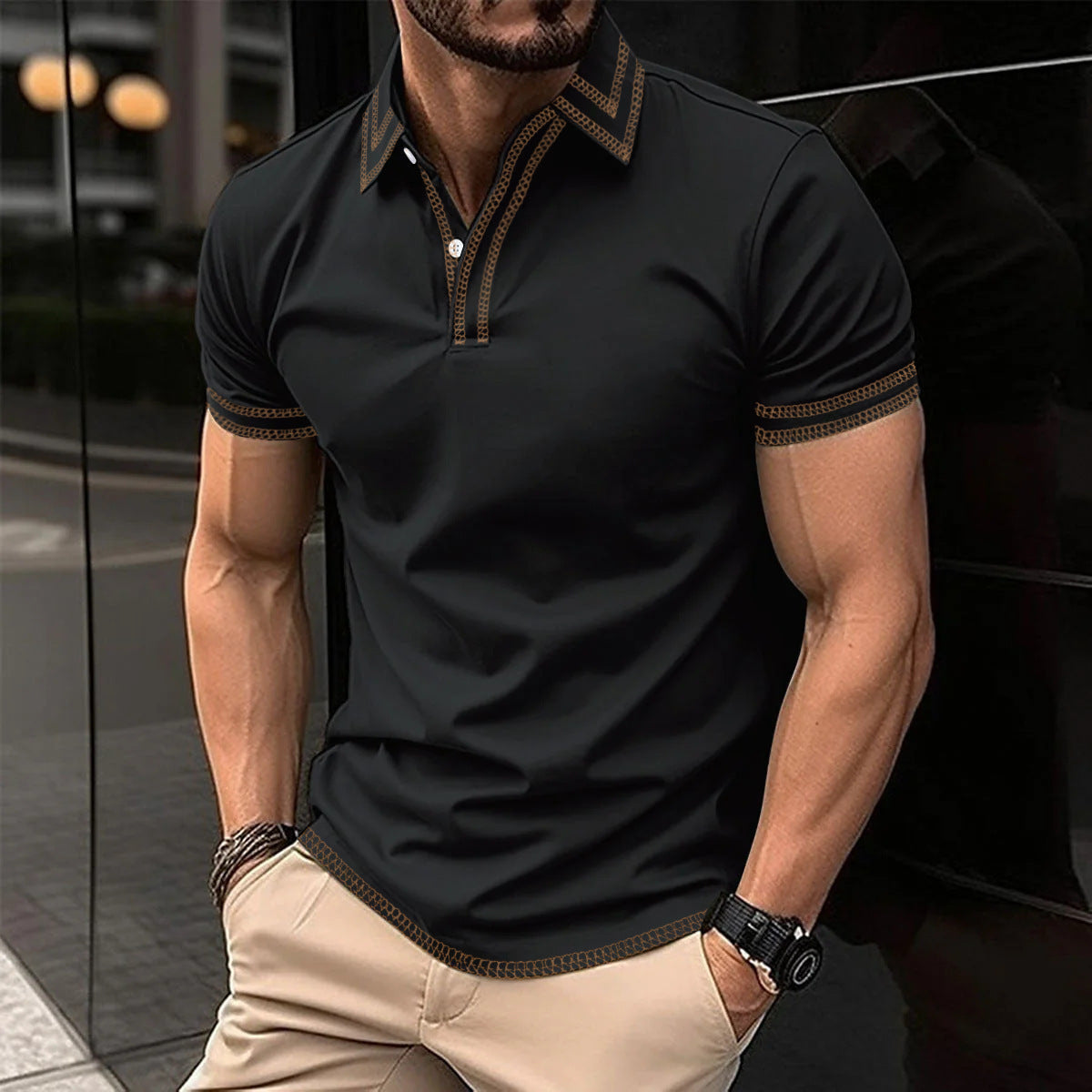 Polo pour homme stylé avec des détails de broderie tendance Chic und Stil