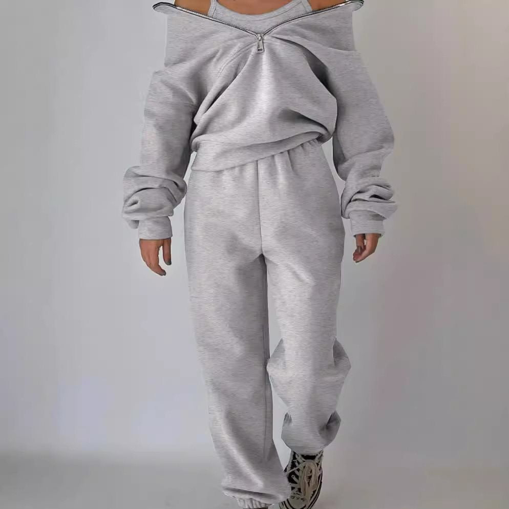 Dames Pull zippé de haute qualité avec col haut et intérieur doux Chic und Stil