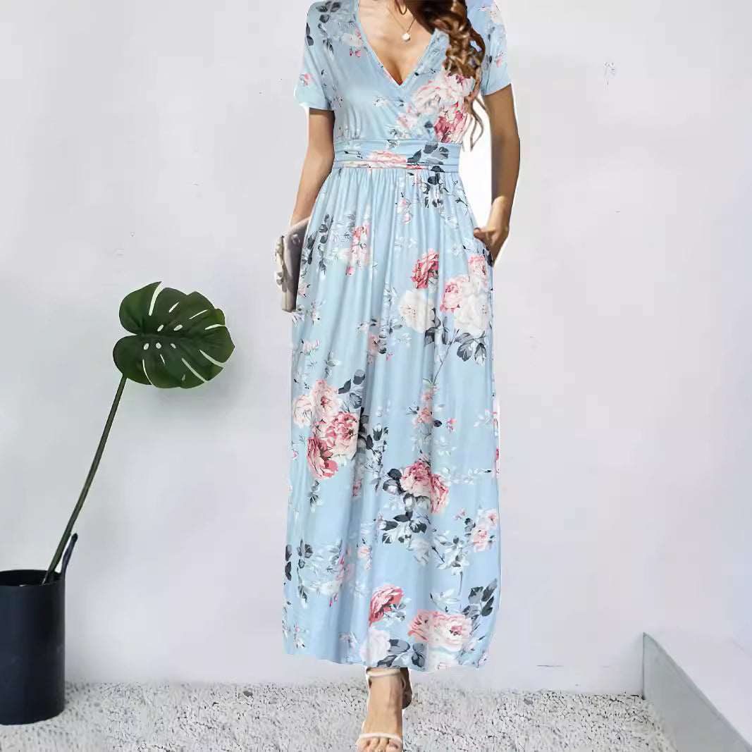 Robe maxi femme avec décolleté en V profond et design floral Chic und Stil