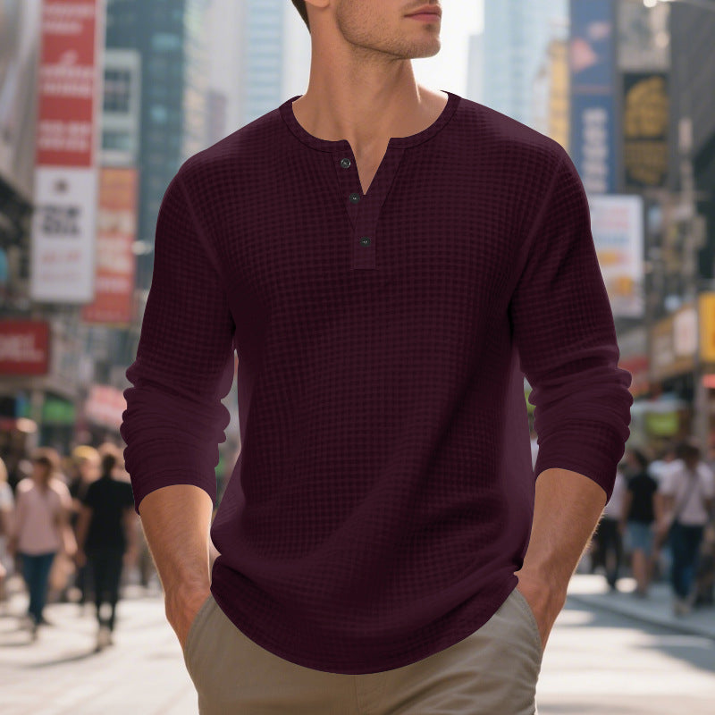 T-shirt Henley à manches longues décontracté pour homme avec design texturé Chic und Stil