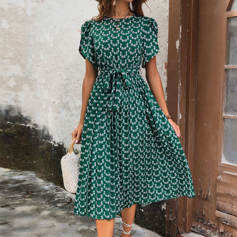 Robe midi femme avec ceinture à la taille et manches bouffantes Chic und Stil