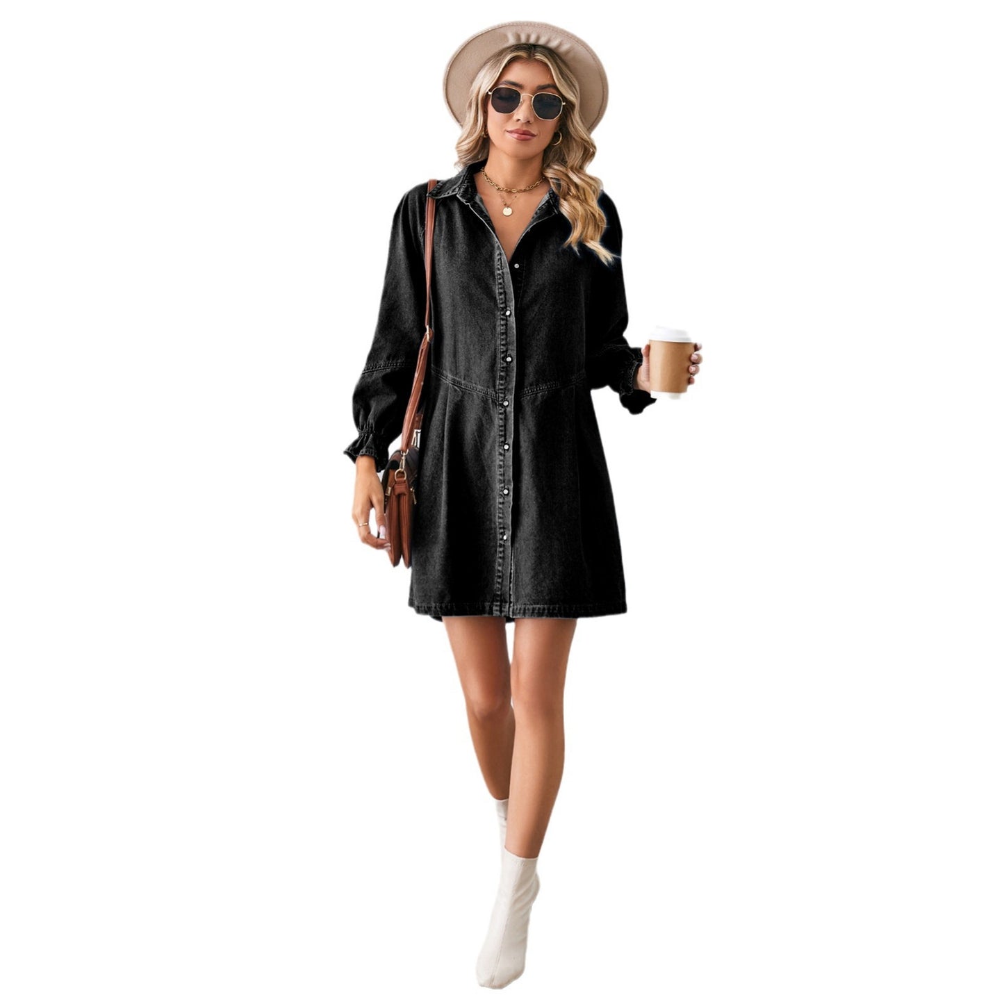 Women's denim shirt dress with voluminous sleeves and a fitted cut Chic und Stil