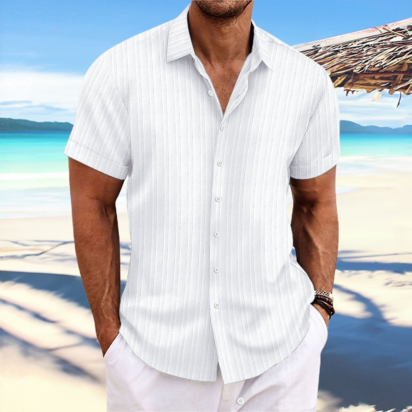 Chemise décontractée à manches courtes à rayures pour hommes Chic und Stil