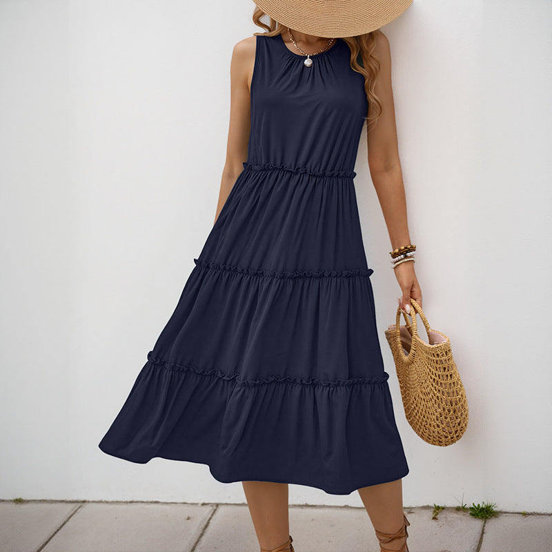 Robe midi sans manches à volants pour femmes Chic und Stil