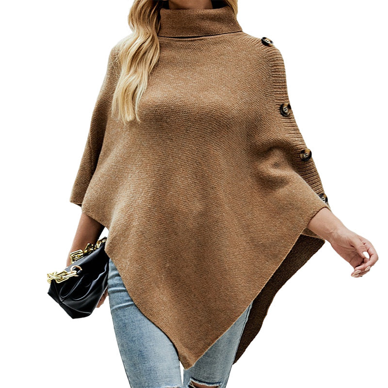 Dame poncho en tricot avec col haut et boutons décoratifs Chic und Stil