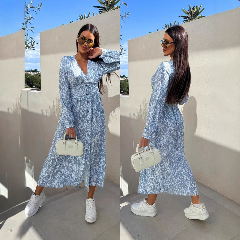 Robe maxi imprimé floral pour femmes avec patte de boutonnage Chic und Stil