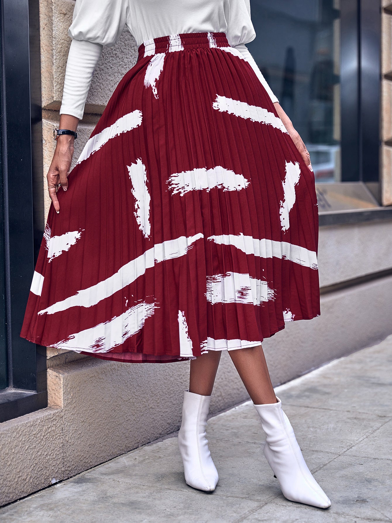 Jupe plissée pour femmes avec motif tendance et ceinture élastique Chic und Stil