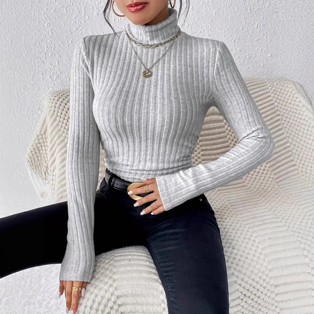 Pull à col roulé à manches longues pour femmes en fine maille côtelée Chic und Stil