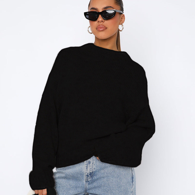 Dames pull en tricot tendance à coupe ample et col montant Chic und Stil