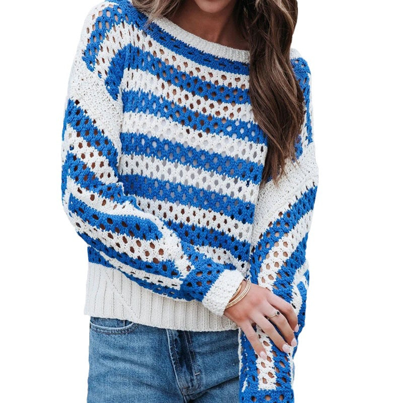 Pull en tricot aéré pour femmes avec un grand motif en losanges et un design rayé Chic und Stil