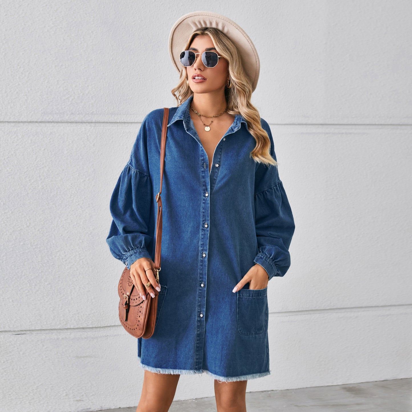 Robe en jean pour femmes avec des manches volumineuses Chic und Stil