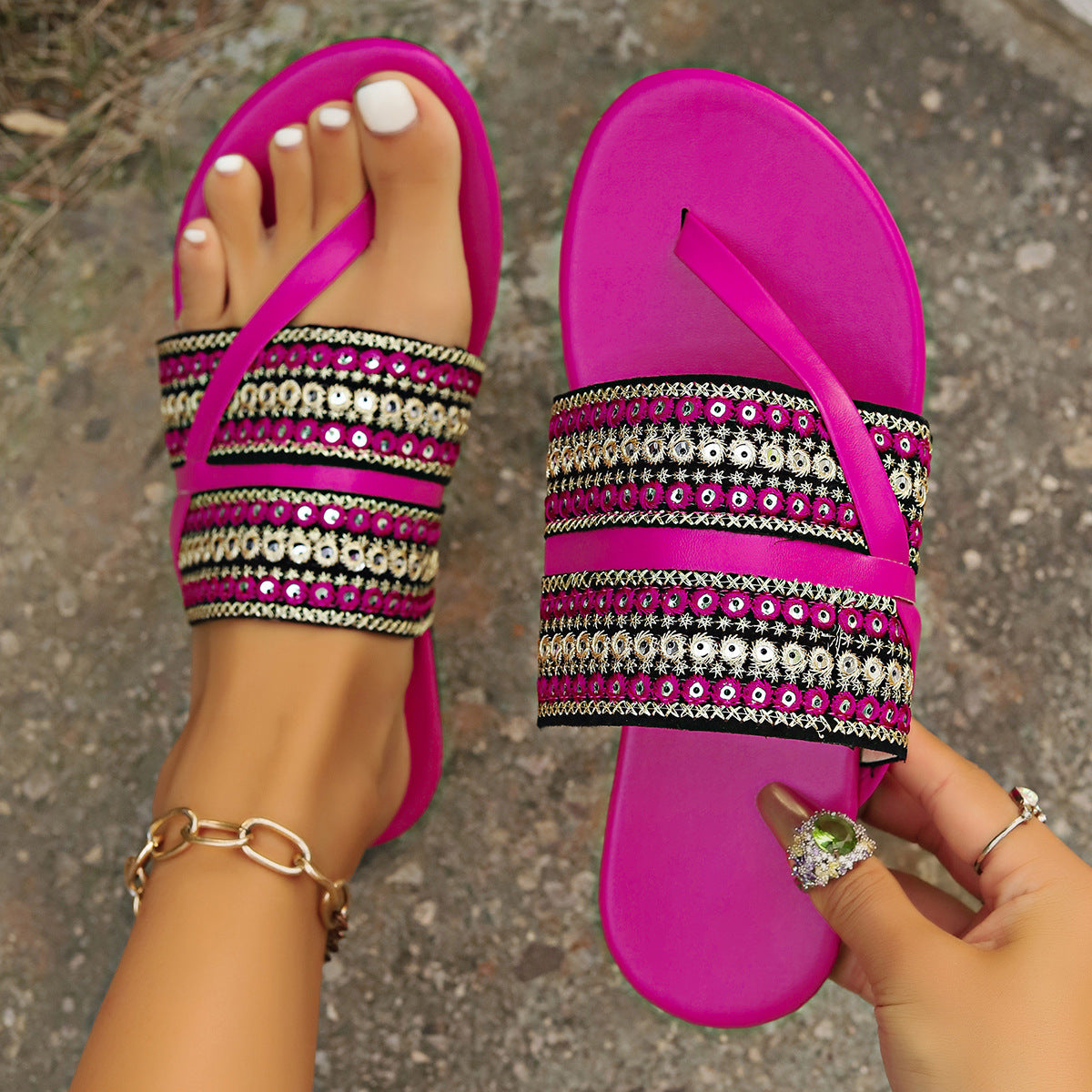Dames Artisan Perlen Slide Sandalen Chic und Stil