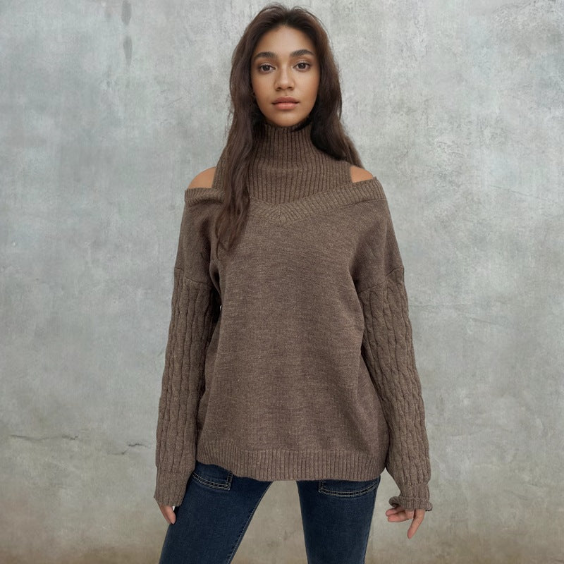 Pull en tricot pour femmes avec design épaule dénudée et manches structurées Chic und Stil