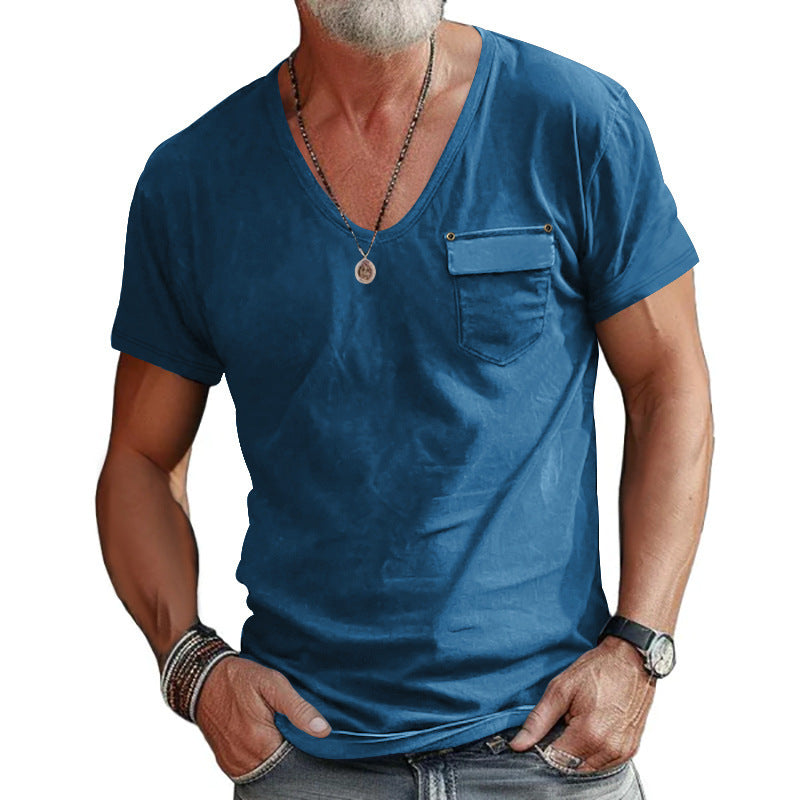 T-shirt pour hommes à col en V avec poche poitrine pratique Chic und Stil