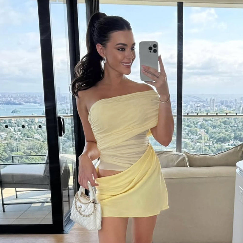 Robe moulante à épaules dénudées avec drapé pour femmes Chic und Stil