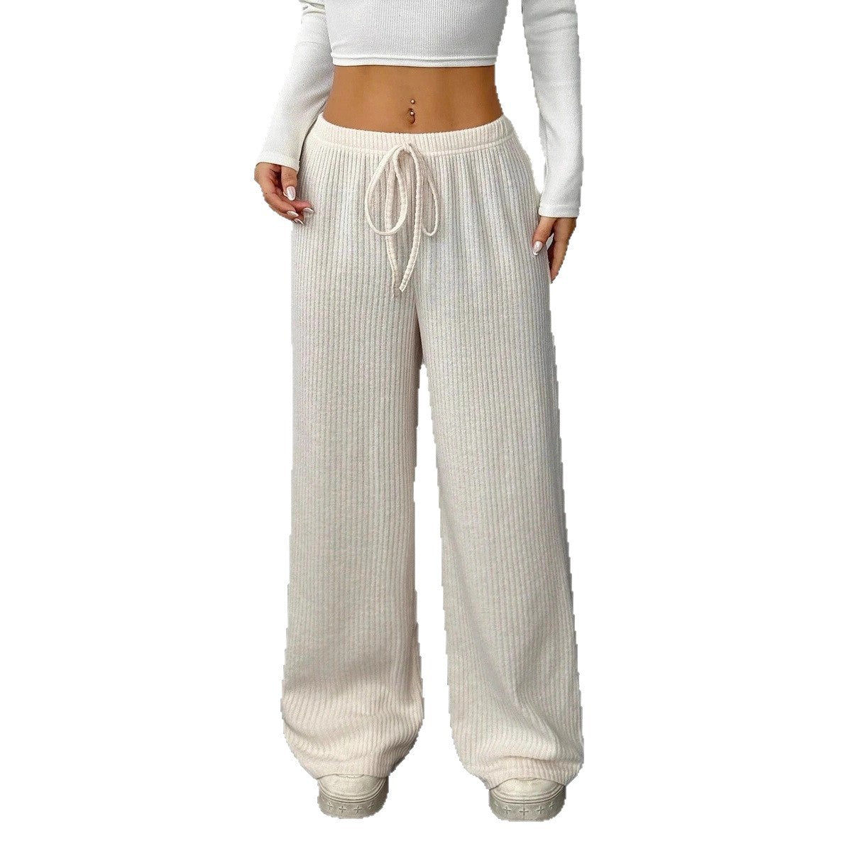 Wide ribbed knit pants for women with adjustable waist Chic and Style