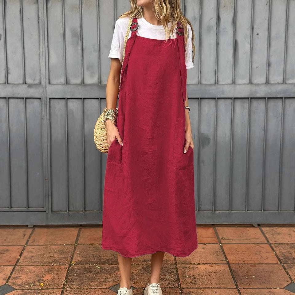 Robe en lin décontractée pour femmes avec poches pratiques et bretelles ajustables Chic und Stil
